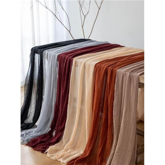 Burgundy Christmas Table Runner Decor Red Cheesecloth Gauze 120 Inch 10FT Rustic - Picture 6 of 7